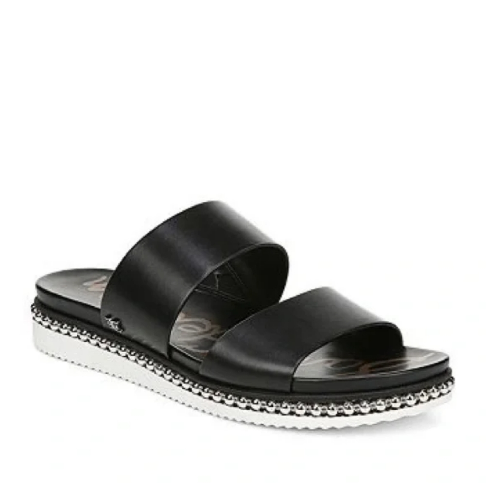 Sam Edelman Asha Black Leather Slide Sandal with Stud Detail Womens Size 9.5